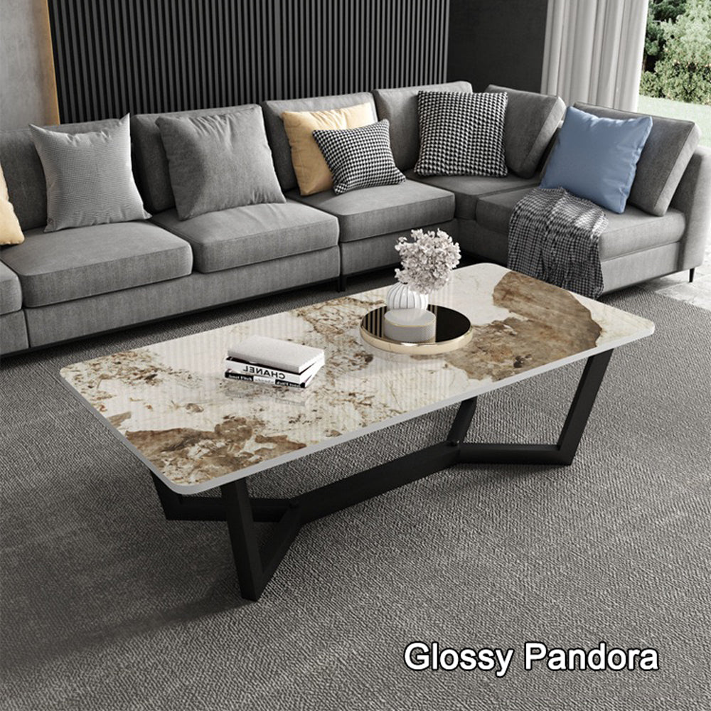 120x60cm Glossy Pandora Minimalist Slate Coffee Table Marble Tea Table Living Room Rectangle Cocktail Side Table Solid M