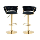 SERENITÃƒÂ  Black Velvet Seat Kitchen Breakfast Bar Stools Counter Height Barstools with Back Cushioned Chairs for Home Bar x2