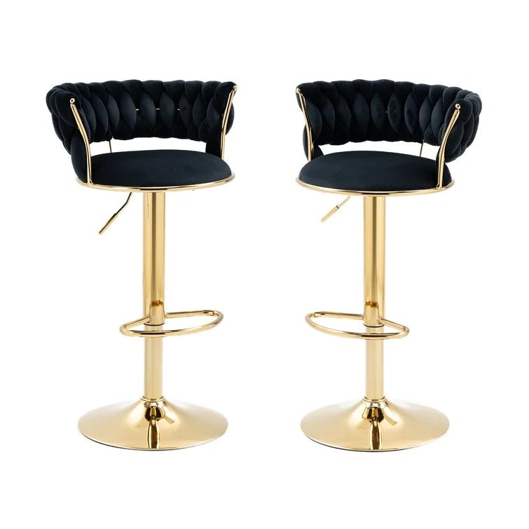 SERENITÃƒÂ  Black Velvet Seat Kitchen Breakfast Bar Stools Counter Height Barstools with Back Cushioned Chairs for Home Bar x2