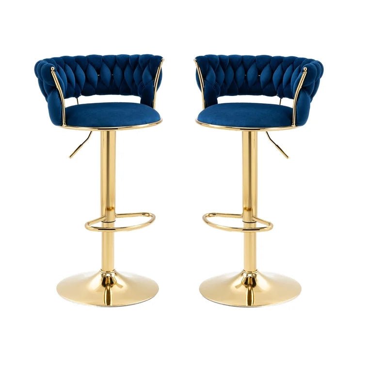 SERENITÃ  Blue Velvet Seat Kitchen Breakfast Bar Stools Counter Height Barstools with Back Cushioned Chairs for Home Bar