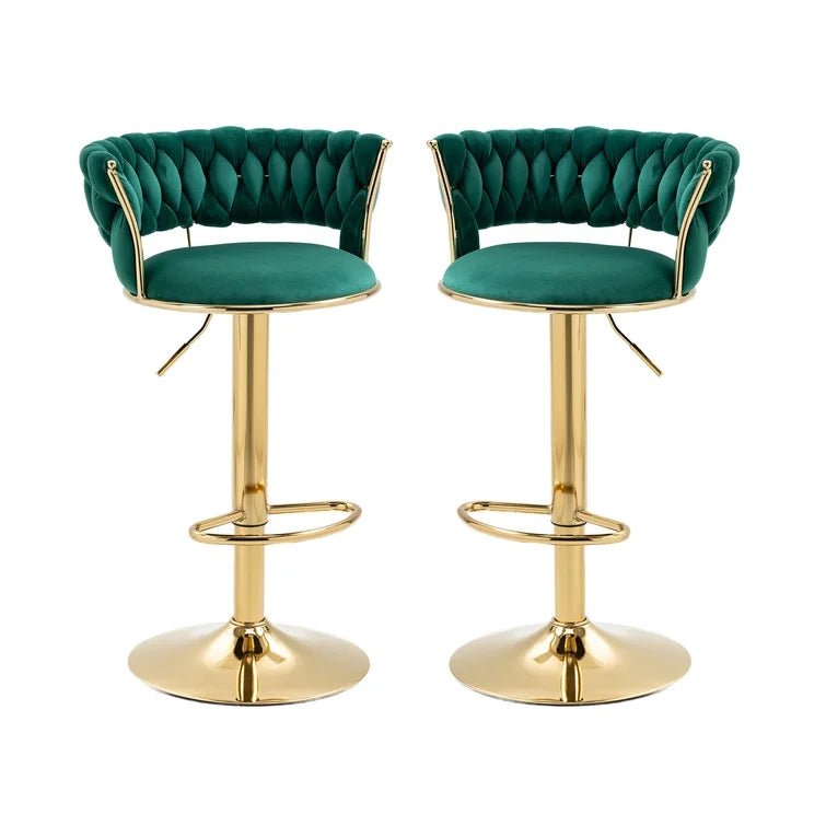 SERENITÃ  Green Velvet Seat Kitchen Breakfast Bar Stools Counter Height Barstools with Back Cushioned Chairs for Home Ba