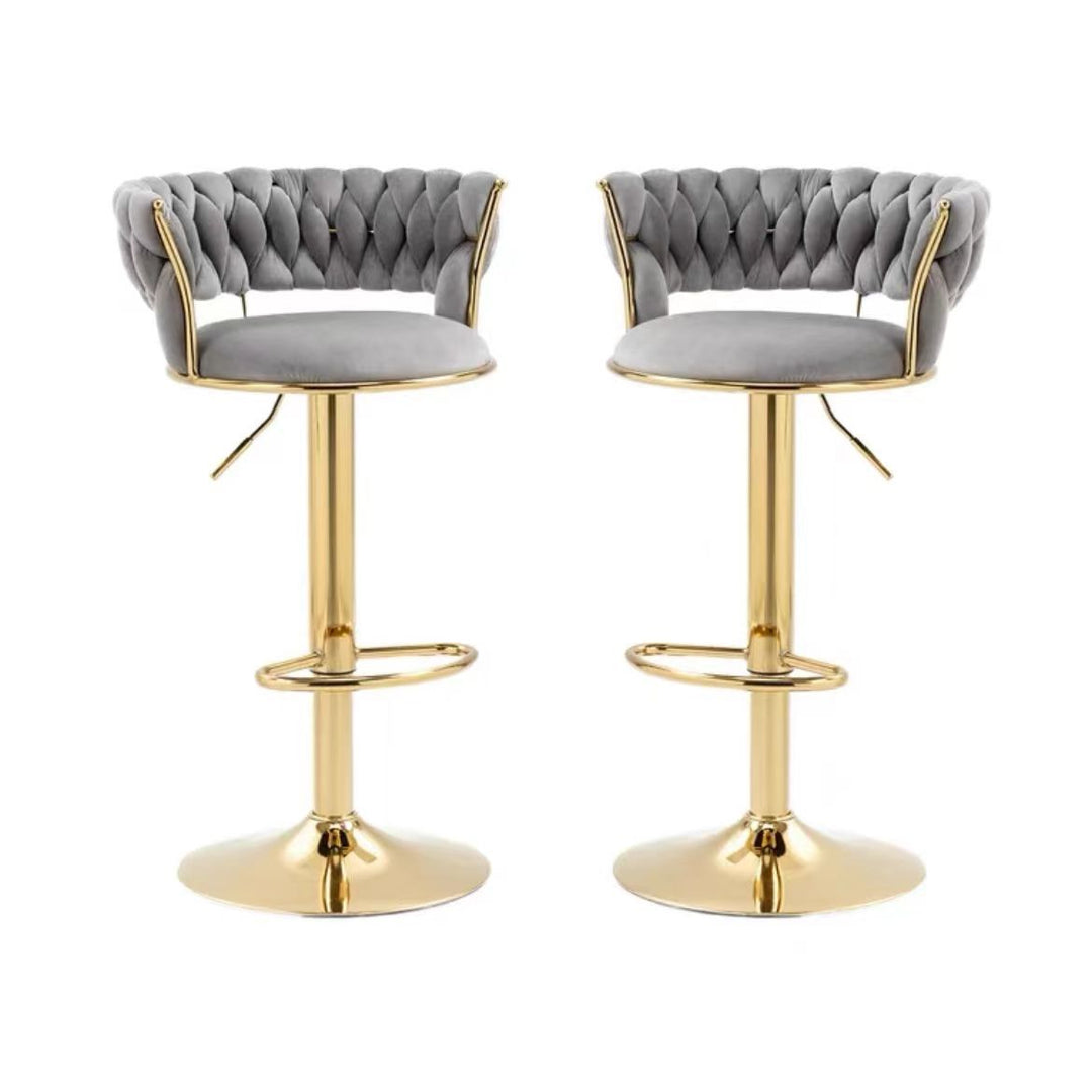 SERENITÃ  Grey Velvet Seat Kitchen Breakfast Bar Stools Counter Height Barstools with Back Cushioned Chairs for Home Bar