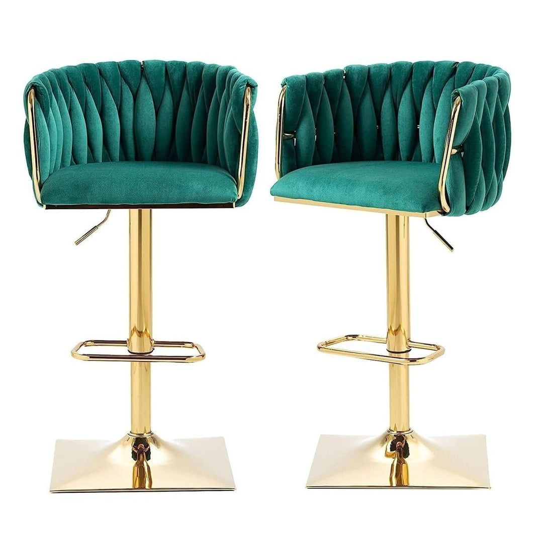 SERENITà Modern Velvet Breakfast Bar Stools Swivel Barstools Adjustable Counter Stools with Backrest Set of 2 Emarald Green