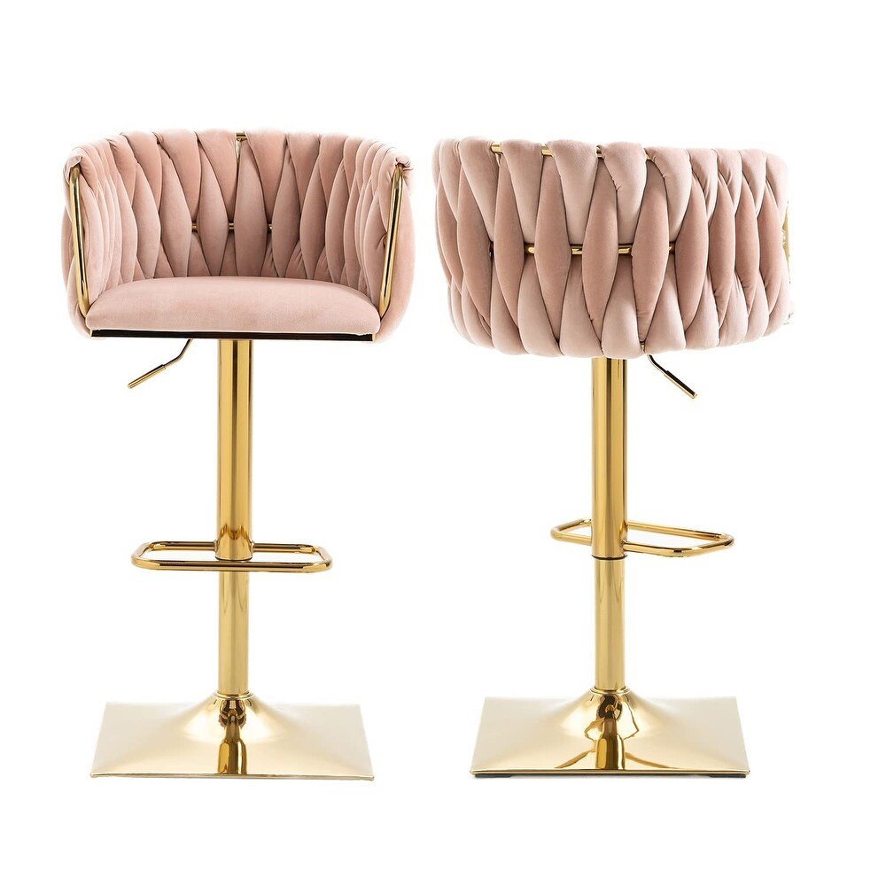 SERENITÃƒÂ  Modern Velvet Breakfast Bar Stools Swivel Barstools Adjustable Counter Stools with Backrest Set of 2 Pink