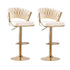 2x Height Beige Velvet Padded Golden Round Base Barstools Chairs