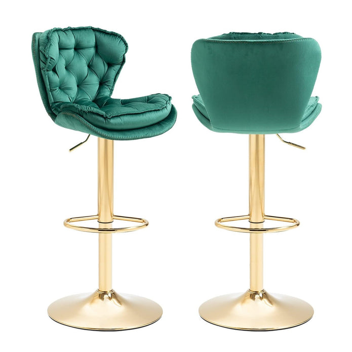 SERENITÃ  Swivel Bar Stools Set of 2 Counter Height Barstools with Back Velvet Upholstered Adjustable Stool Chair Min Century Modern Bar Stool for Kitchen Island (Emerald Green)