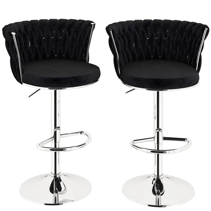 SERENITÃ  Modern Silver Swivel Upholstered Velvet Adjustable Height Counter Stool with Metal Frame Black (Set of 2)
