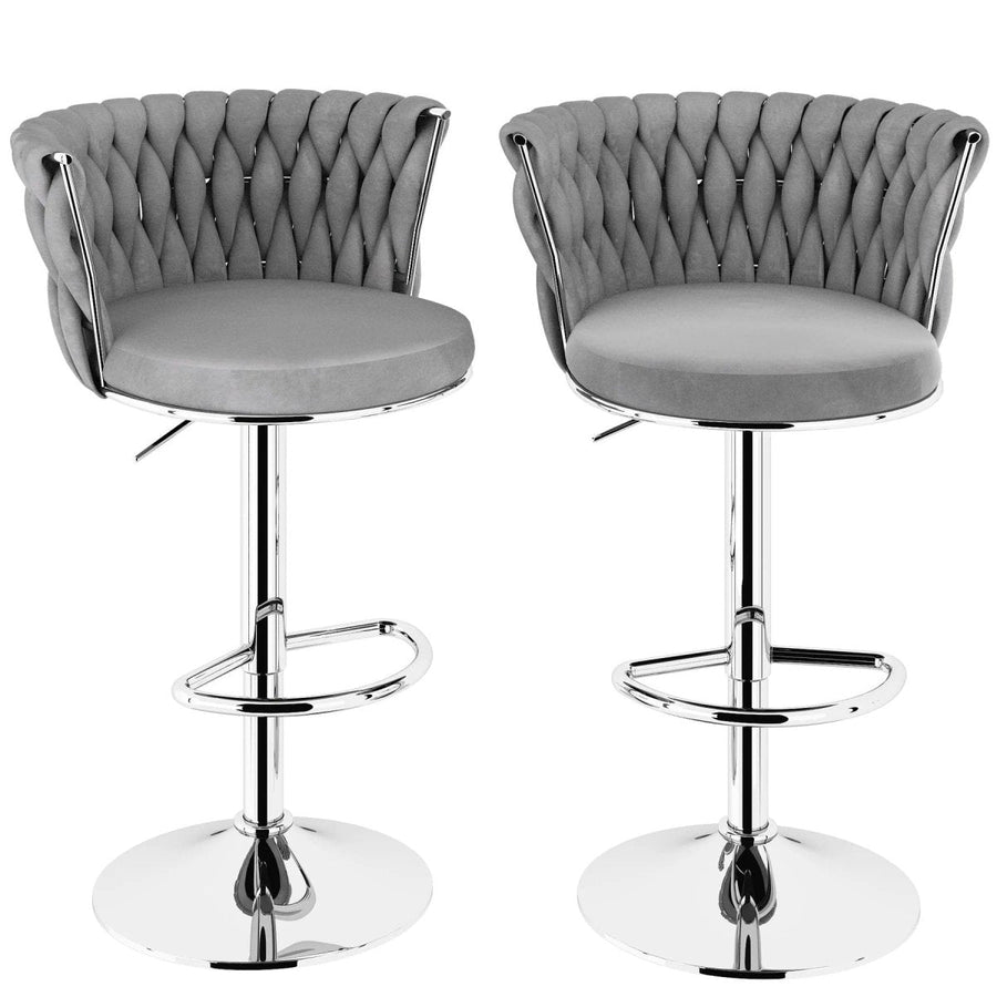 SERENITÃ  Modern Silver Swivel Upholstered Velvet Adjustable Height Counter Stool with Metal Frame Grey (Set of 2)