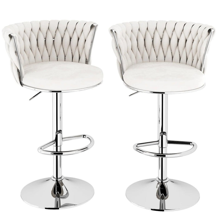 SERENITÃ  Modern Silver Swivel Upholstered Velvet Adjustable Height Counter Stool with Metal Frame White (Set of 2)
