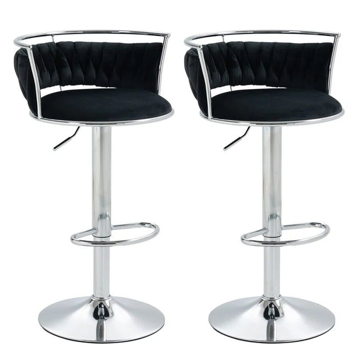 SERENITÃ  Silver Swivel Upholstered Velvet Adjustable Height Counter Stool with Metal Frame Black (Set of 2)
