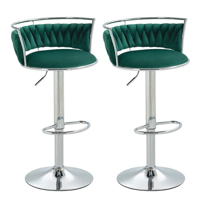 SERENITÃ  Silver Swivel Upholstered Velvet Adjustable Height Counter Stool with Metal Frame Emerald Green (Set of 2)