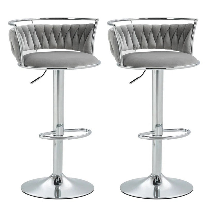 SERENITÃ  Silver Swivel Upholstered Velvet Adjustable Height Counter Stool with Metal Frame Grey (Set of 2)