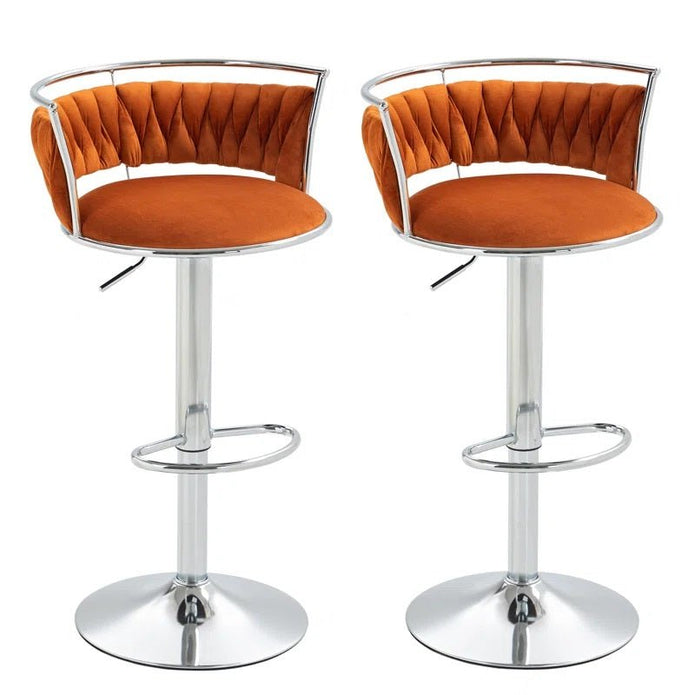 SERENITÃ  Silver Swivel Upholstered Velvet Adjustable Height Counter Stool with Metal Frame Orange (Set of 2)