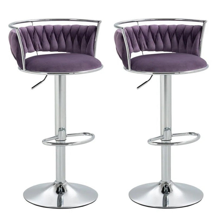 SERENITÃ  Silver Swivel Upholstered Velvet Adjustable Height Counter Stool with Metal Frame Voilet (Set of 2)
