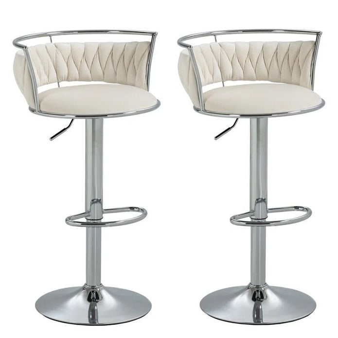 SERENITÃ  Silver Swivel Upholstered Velvet Adjustable Height Counter Stool with Metal Frame White (Set of 2)