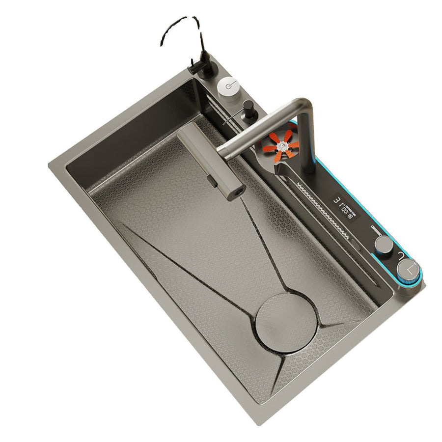 2024 Integrated Waterfall Kitchen Sink Honeycomb Technology Large Digitial Display Stainless Steel Water Filter Cup Wash