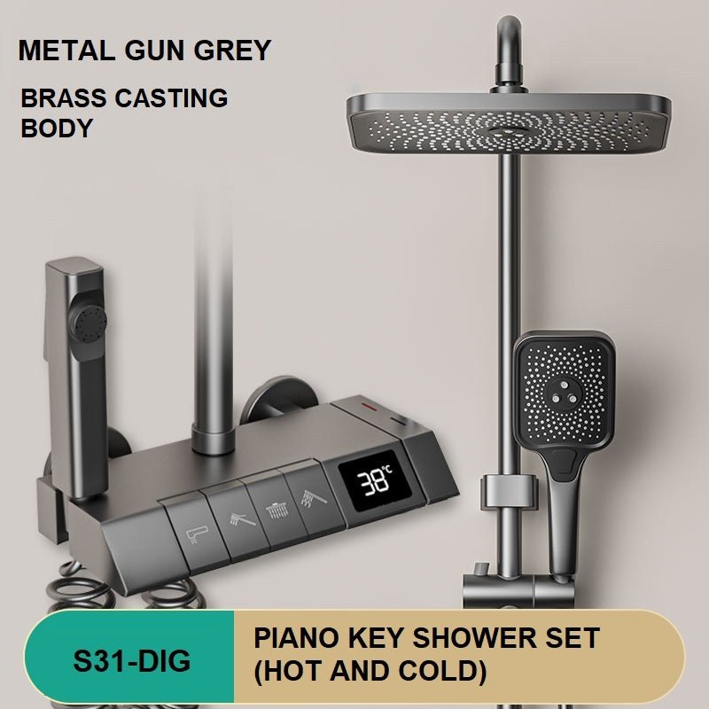 Geobella S31 Luxury Shower System Hot Cold Mixer Shower Set Bathroom Thermostatic SPA Rainfall Bath Tap Bathtub Wall Mou