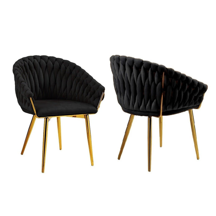 SERENITÃƒÂ  Black Modern Velvet Dining Chairs, Upholstered Living Room Chair with Woven Back and Golden Metal Legs, Mid-Century Accent Set of 2(BLACK)
