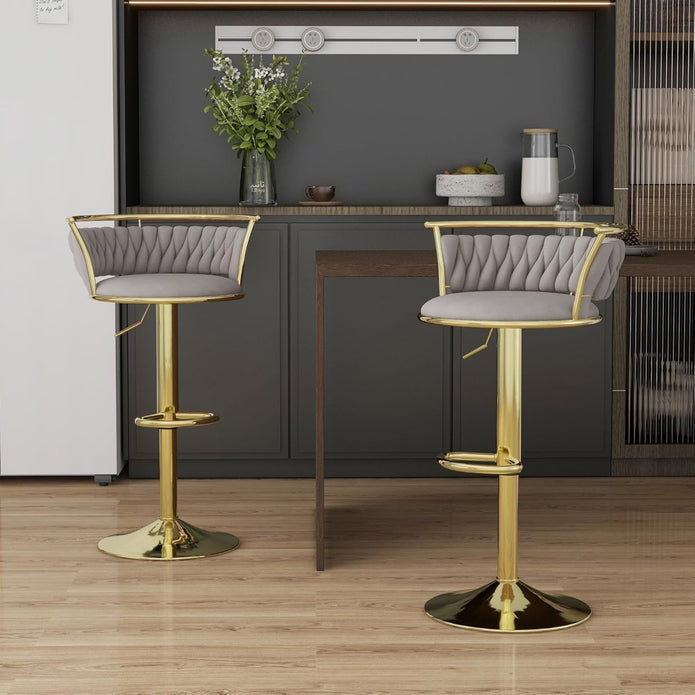 SERENITÃƒÂ  Golden Swivel Upholstered Velvet Adjustable Height Counter Stool with Metal Frame Grey (Set of 2)