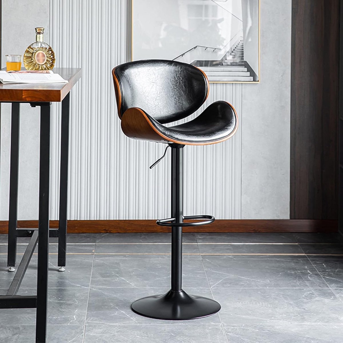 SERENITÃƒÂ  European Black Modern Bar Stools Swivel Bar Stool Chair Counter Height Barstool with 360 Degree Swivel Seat