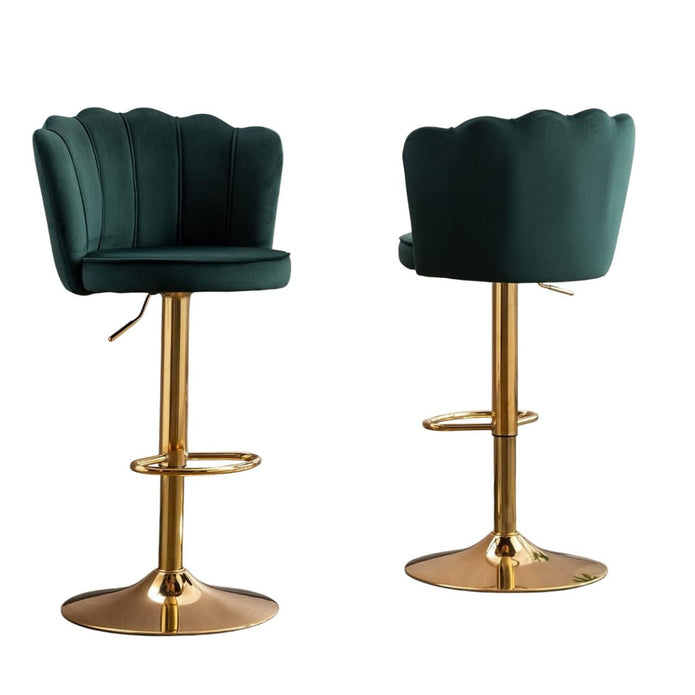 SERENITÃ  Swivel Bar Stools Bar Height Set of 2 Adjustable Upholstered Counter Barstool Velvet Bar Chairs with Back/Gold Base for Kitchen Island/Bar/Cafe-Emerald Green