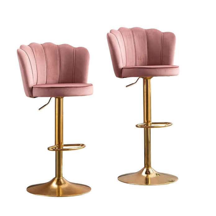 SERENITÃ  Swivel Bar Stools Bar Height Set of 2 Adjustable Upholstered Counter Barstool Velvet Bar Chairs with Back/Gold Base for Kitchen Island/Bar/Cafe-Pink