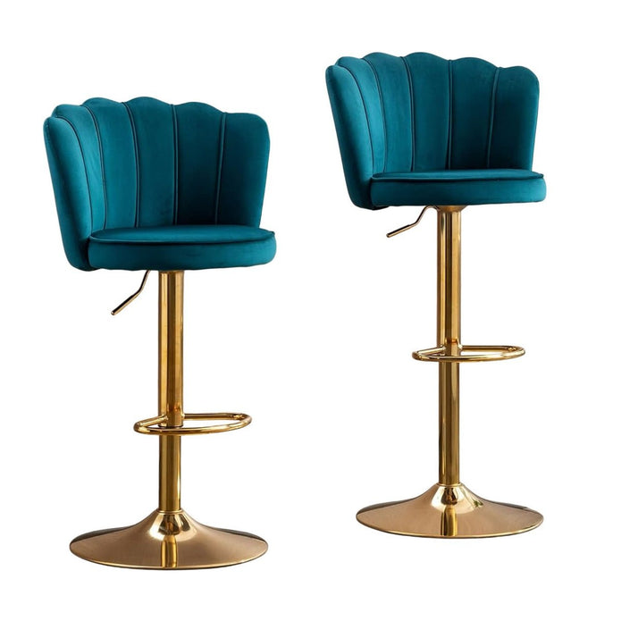 SERENITÃ  Swivel Bar Stools Bar Height Set of 2 Adjustable Upholstered Counter Barstool Velvet Bar Chairs with Back/Gold Base for Kitchen Island/Bar/Cafe-Teal Blue