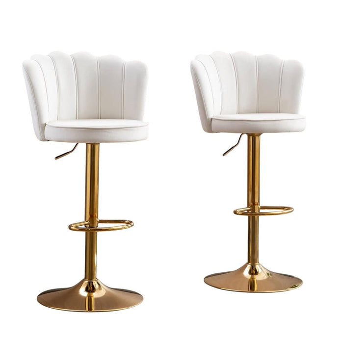 SERENITÃ  Swivel Bar Stools Bar Height Set of 2 Adjustable Upholstered Counter Barstool Velvet Bar Chairs with Back/Gold Base for Kitchen Island/Bar/Cafe-White