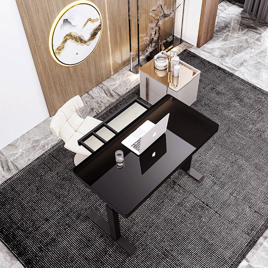 Black Color Electric Standing Desk Electric Height Adjustable Sit Stand Workstation Toughened Glass Top Single Motor Wir
