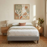 Bedframe with Wooden Slats (Light Grey) – Queen