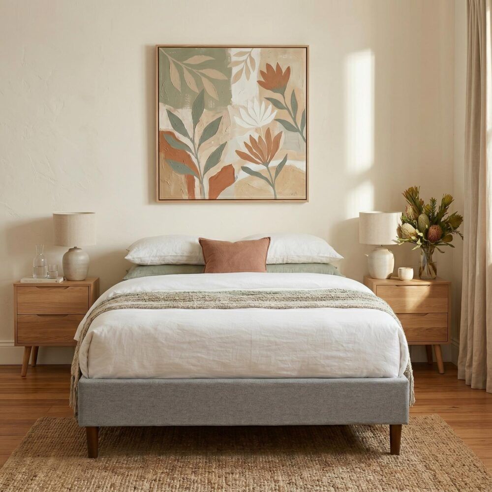 Bedframe with Wooden Slats (Light Grey) – Single