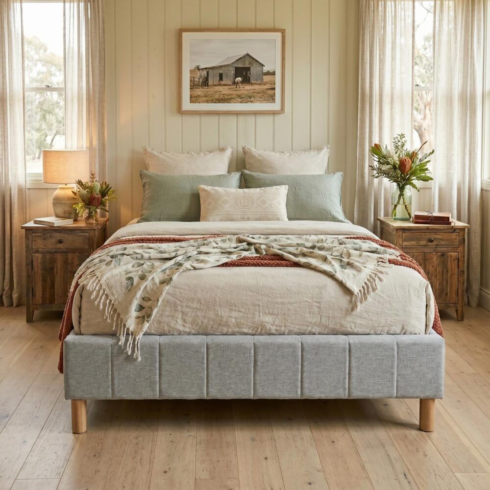 Metal Bedframe Mattress Foundation (Light Grey) – Queen