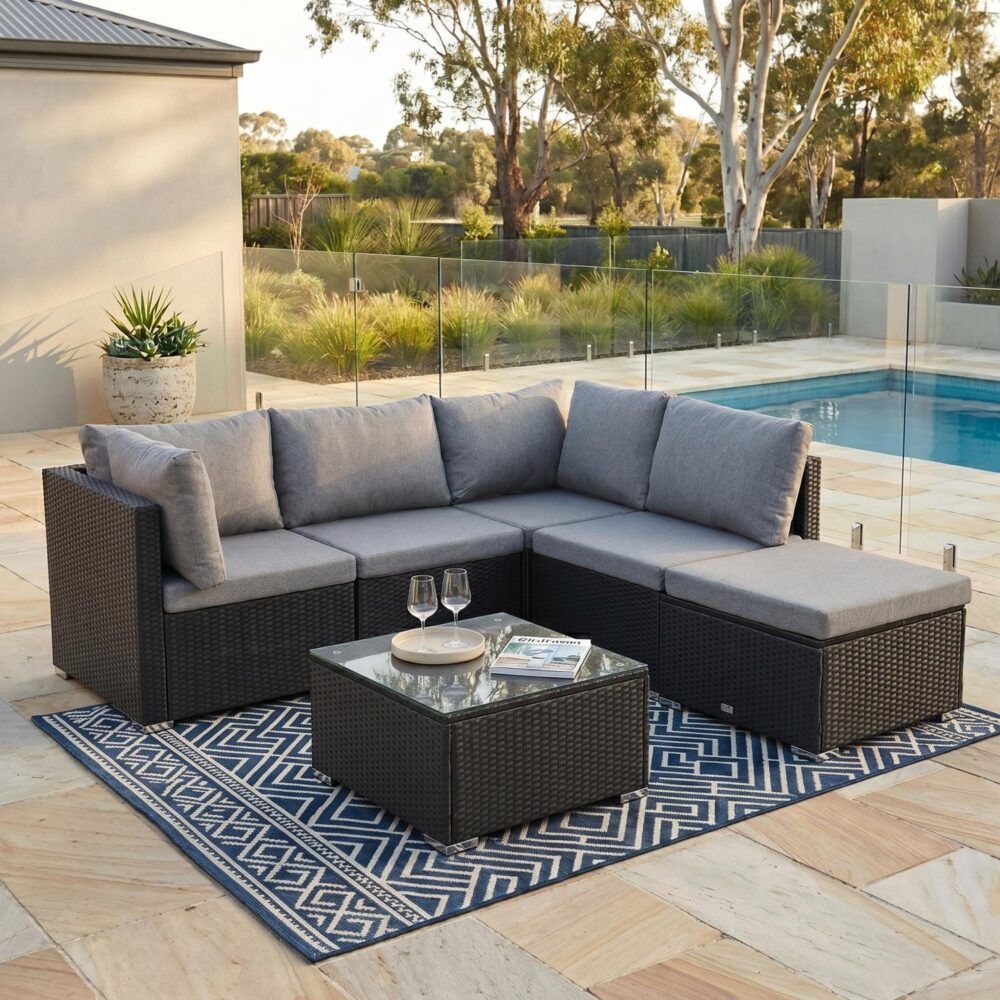 Ottoman-Style Outdoor Lounge Set in Black