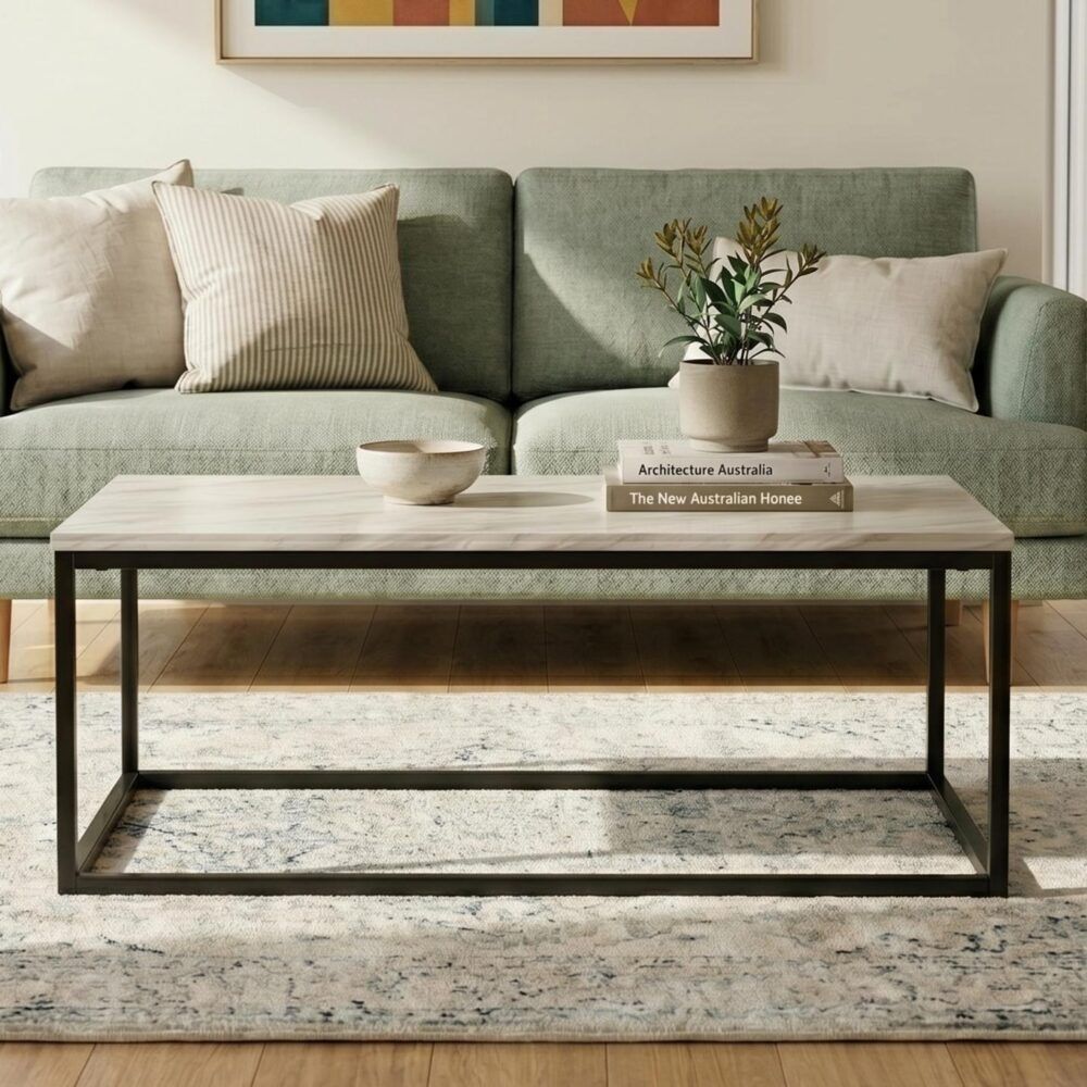 Industrial Style Marble Effect Rectangular Coffee Table