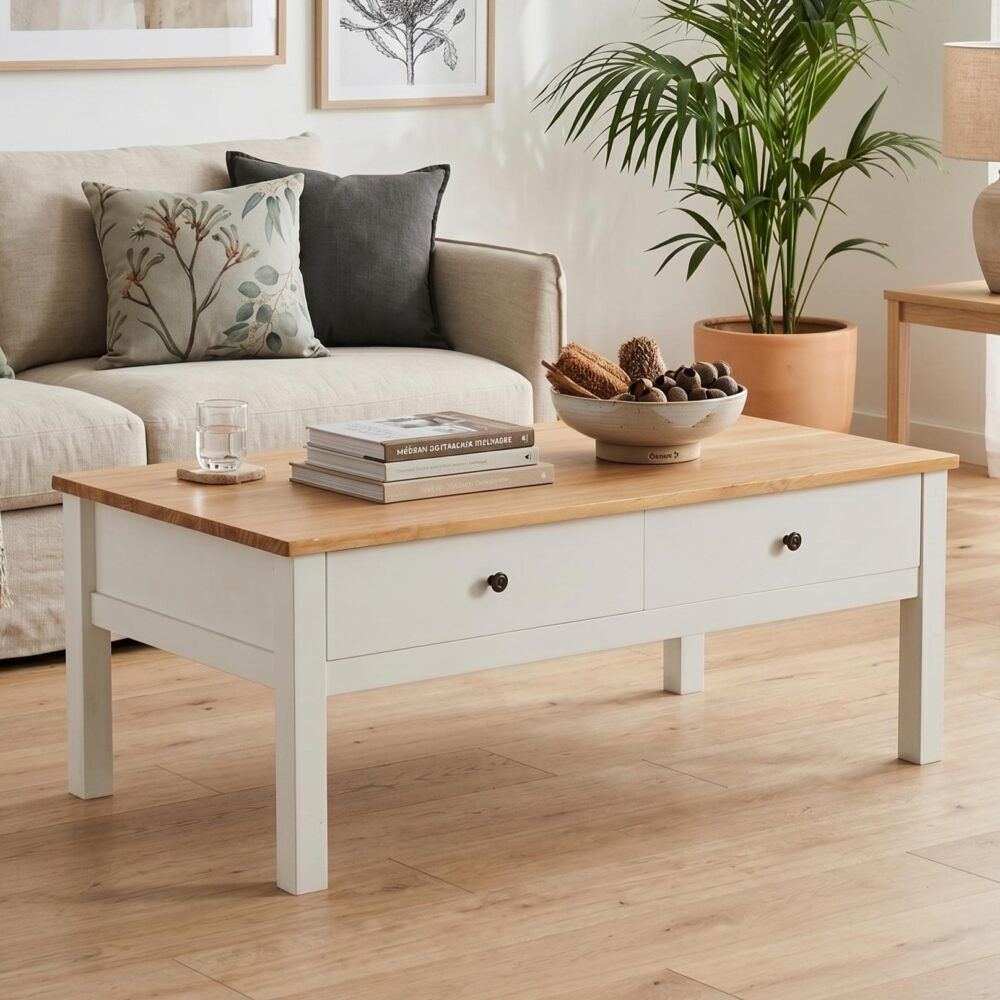 Sleek Natural Wood Rectangle Coffee Table