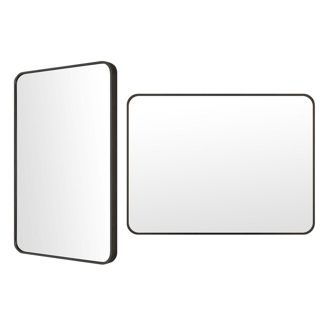 2 Set Wall Mirror Rectangular Aluminum Frame Bathroom 60x80cm BLACK