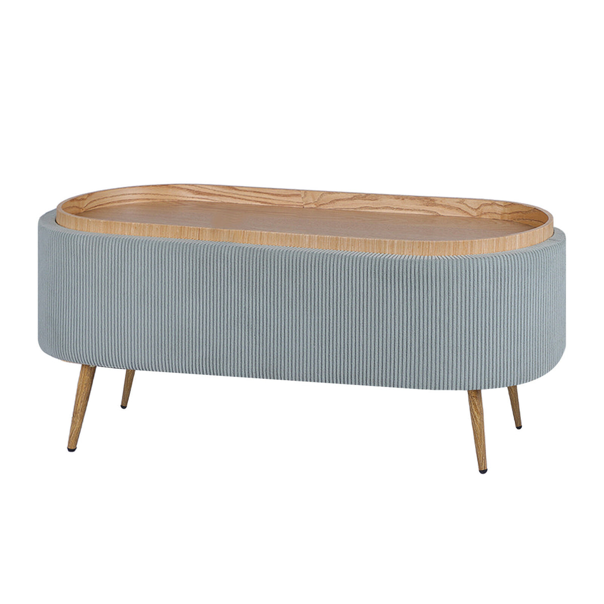 Coffee Table Storage Ottoman - Corduroy Padded Blanket Box Bench ESME - DUSTY BLUE