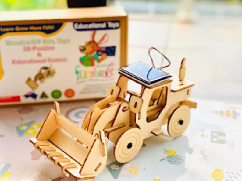 Model Bulldozer Tipper truck: Solar or battery powered plywood model-includes Motor or Solar powered options plus paint 