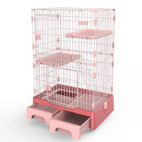 YES4PETS 134 cm Pink Pet 3 Level Cat Cage House With Litter Tray And Storage Box