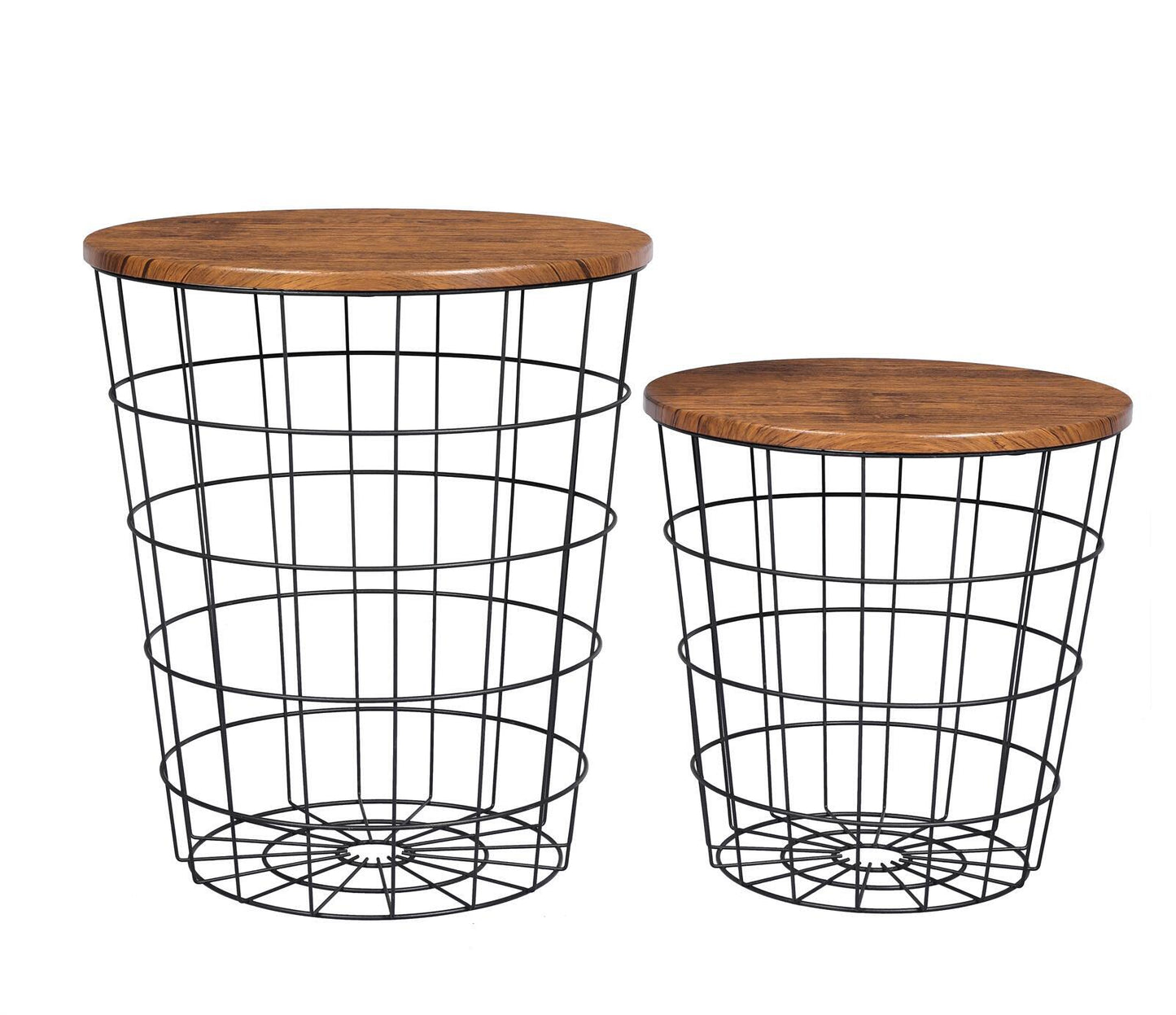 YES4HOMES Vintage Round Coffee Tables Set of 2 Side Tables Robust Steel Frame for Living Room Bedroom Rustic Brown and B