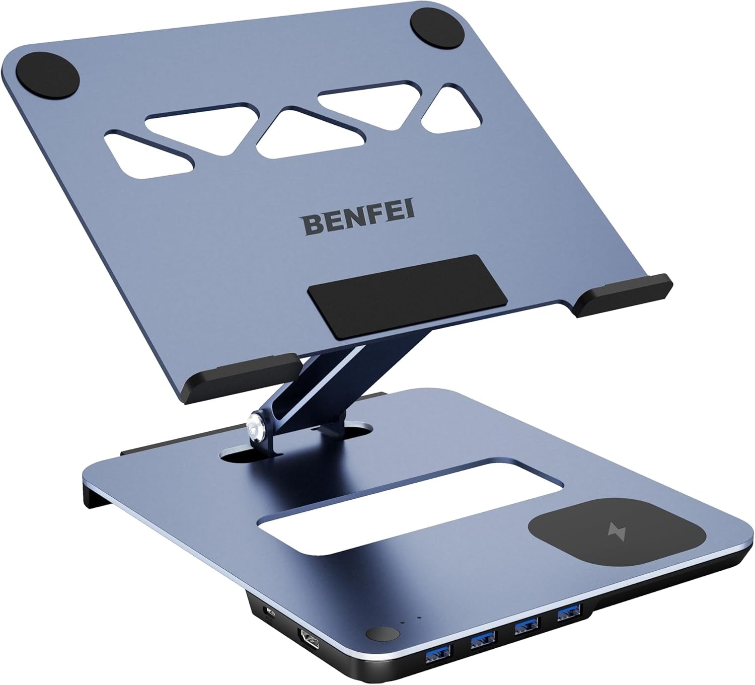 BENFEI 000366GY Laptop Stand with USB C Hub, Multi Function With USB and KVM Switch and 15W Wireless Charger