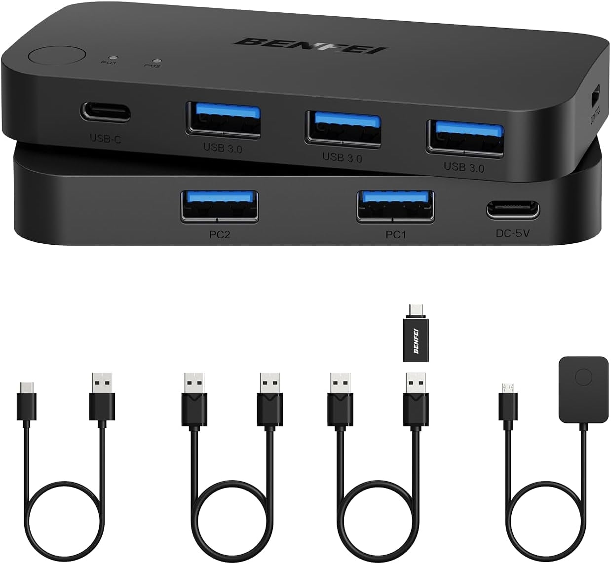 BENFEI 000376BK USB 3.0 Switch, USB Switcher 2 Computers Share 3xUSB 3.0 and 1xUSB C with Remote
