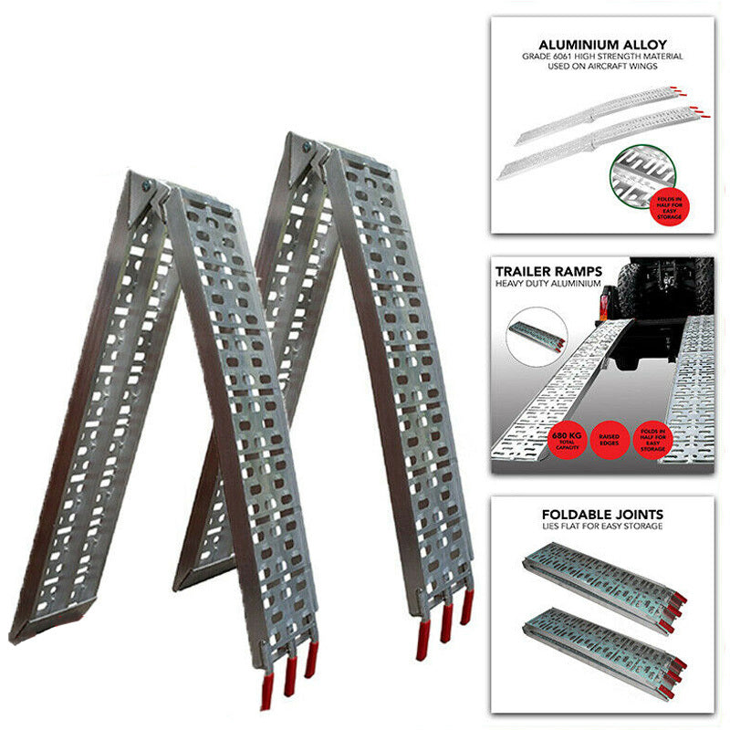 D2U Aluminum Folding Loading Ramps, 680kg Capacity - Heavy-Duty for ATVs, Motorcycles, Ride-On Lawnmowers - Foldable Des