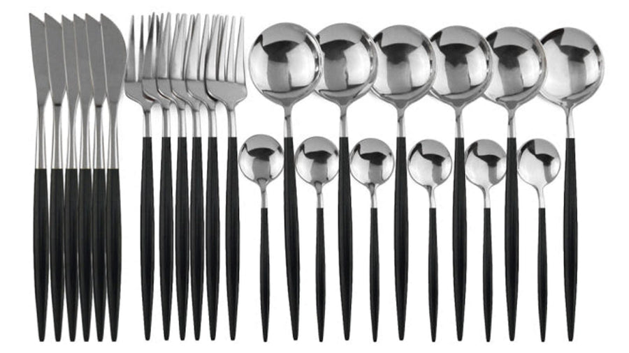 Deluxe Cutlery Set - Black & Silver