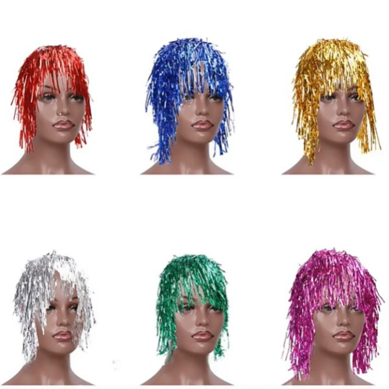 Party tinsel wig-assorted colour - Red