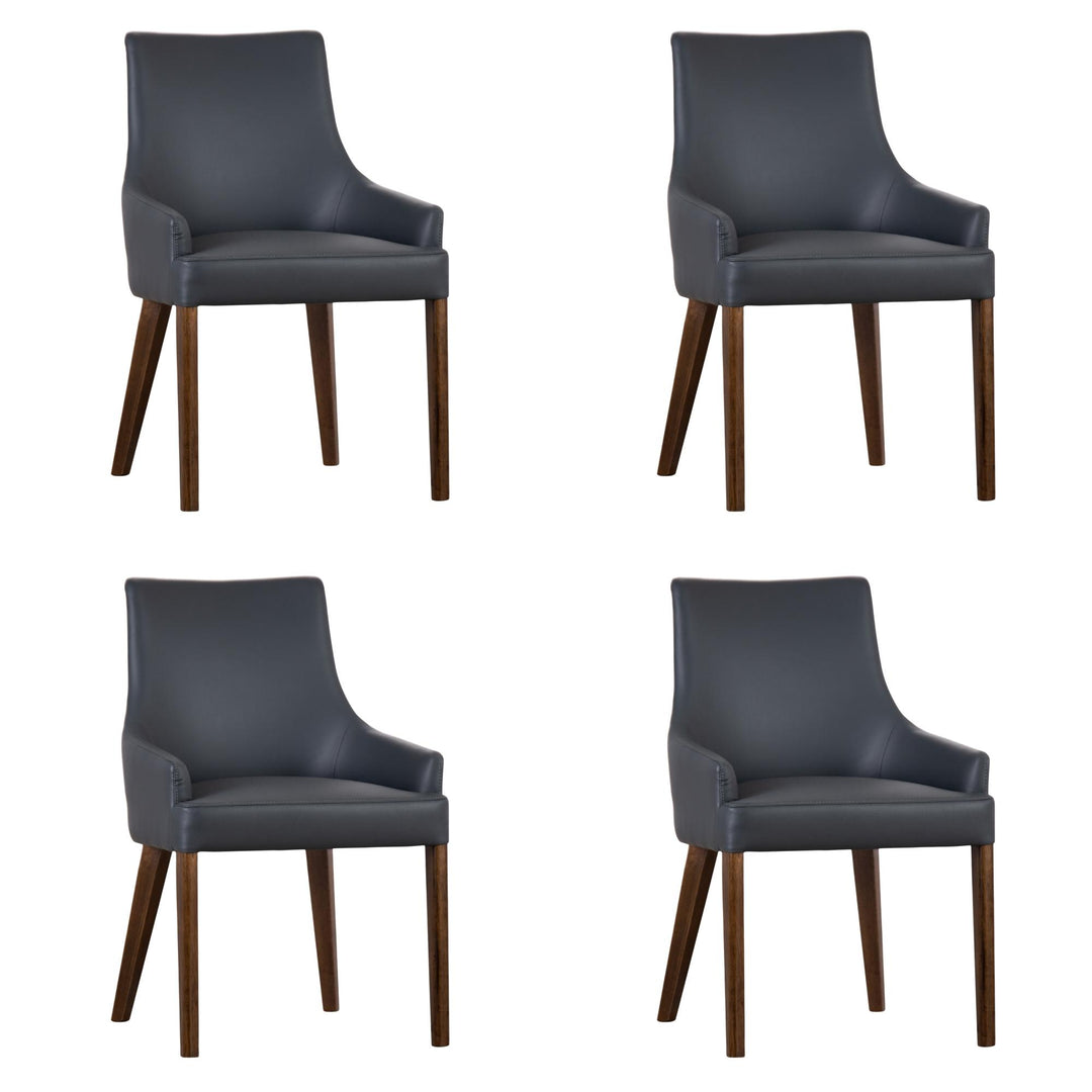 Tuberose Dining Chair Set of 4 PU Leather Solid Acacia Wood Furniture Dark Grey