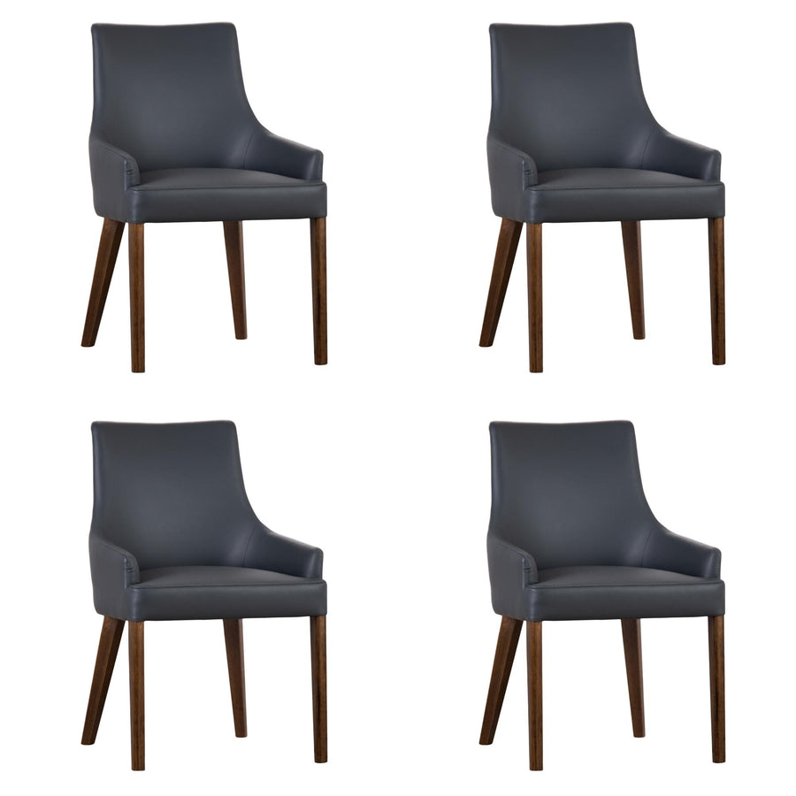Tuberose Dining Chair Set of 4 PU Leather Solid Acacia Wood Furniture Dark Grey