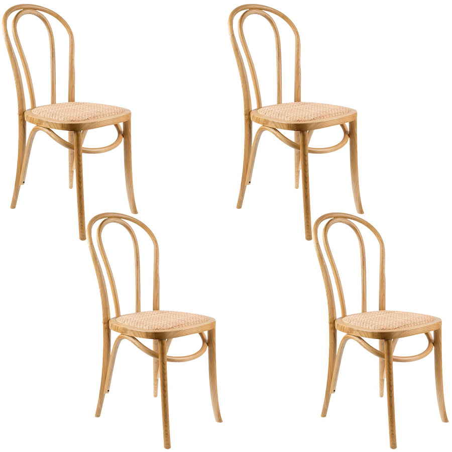 Azalea Arched Back Dining Chair Set of 4 Solid Elm Timber Wood Rattan Seat - Oak