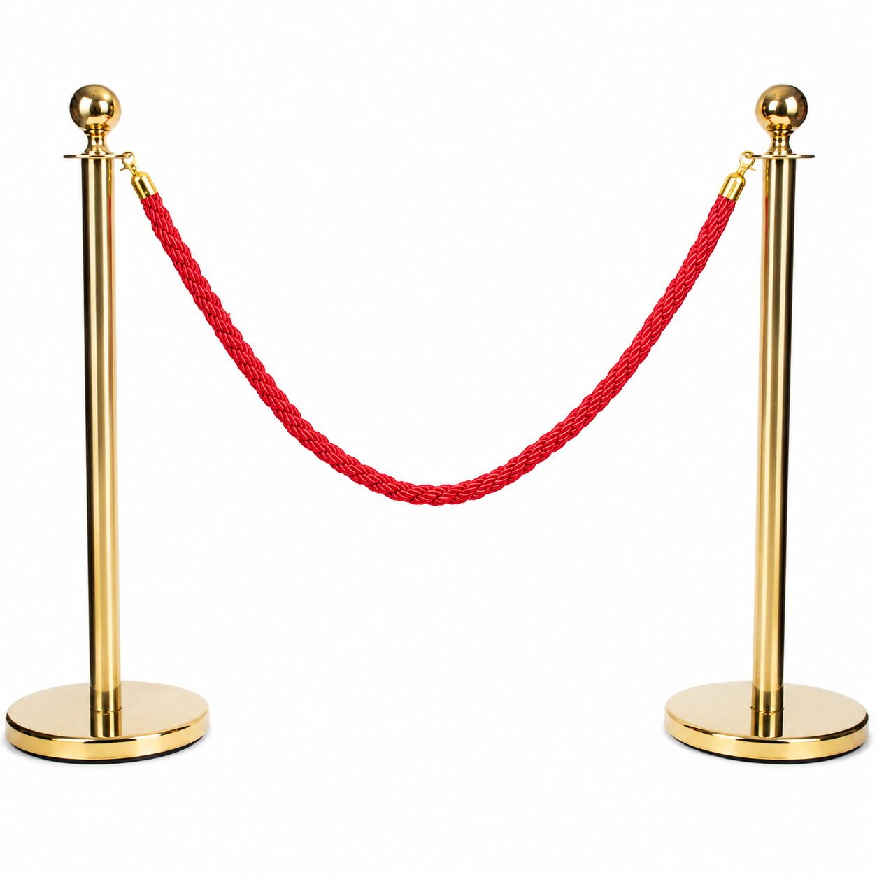 Gold Queue Barrier Stanchion Set of 2 with Red Velvet Rope Crowd Control Bollards