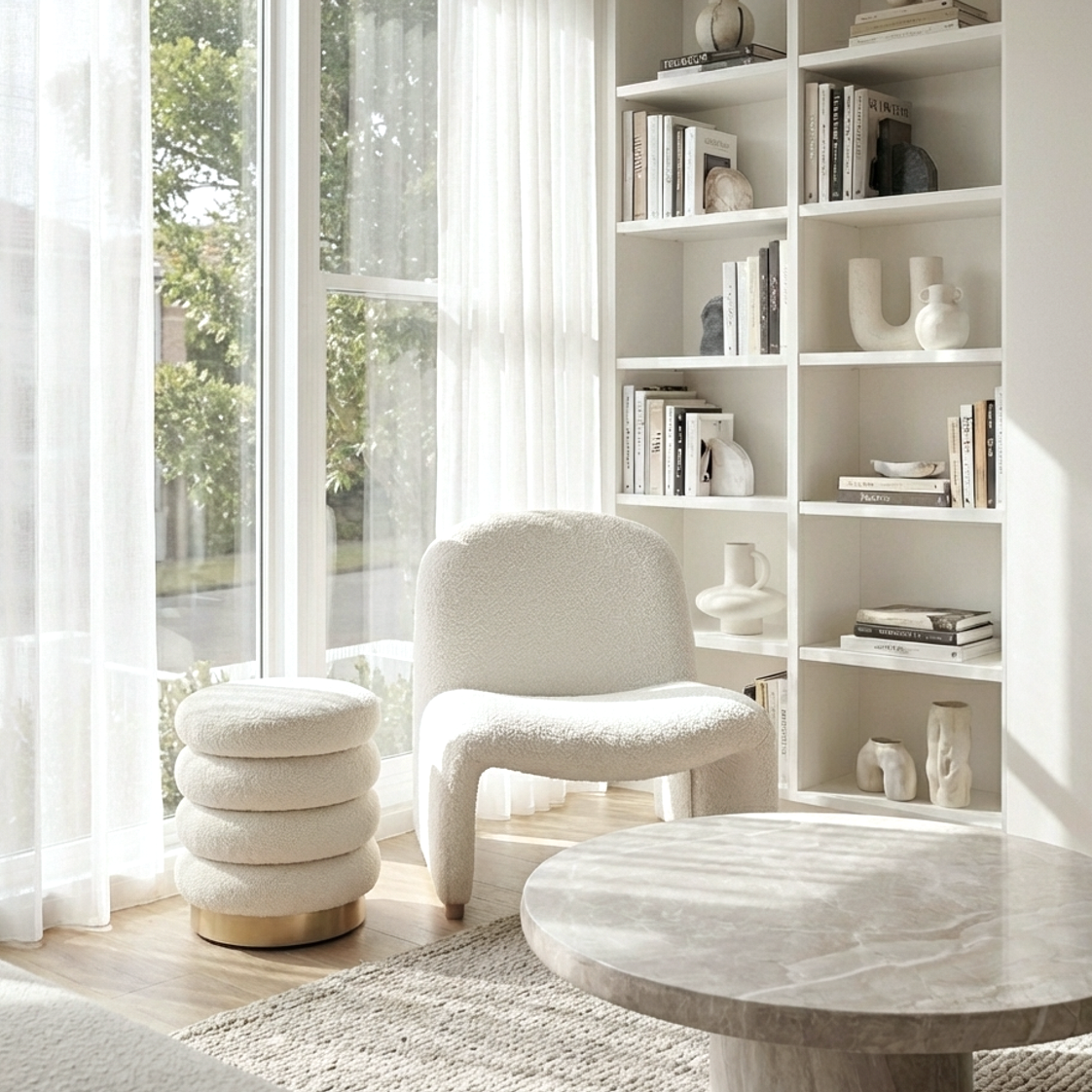 Interior Ave - Haven Curved Boucle Armchair – Sculptural White